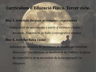 JUSTIFICACIÓ CURRICUAR: Consideram que els continguts, objectius i competències bàsiques curriculars de Primària s'han de treballar de forma transversal. Amb aquesta filosofia, hem seleccionat elements curriculars de les àrees d'Educació Física i de Música (Educació Artística) que aplicam a la nostra activitat. Cal recalcar que depèn molt de com es presenti l'activitat i del temps  que s'hi dediqui, aquests aspectes curriculars es tractaran amb més o menys profunditat. 