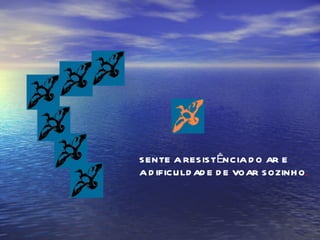 SENTE A RESISTÊNCIA DO AR E A DIFICULDADE DE VOAR SOZINHO . 