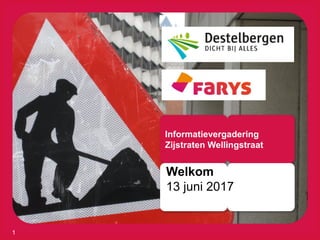 Informatievergadering
Zijstraten Wellingstraat
Welkom
13 juni 2017
1
 