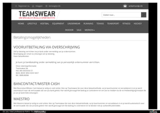 Vooruitbetaling via overschrijving teamswear PPT