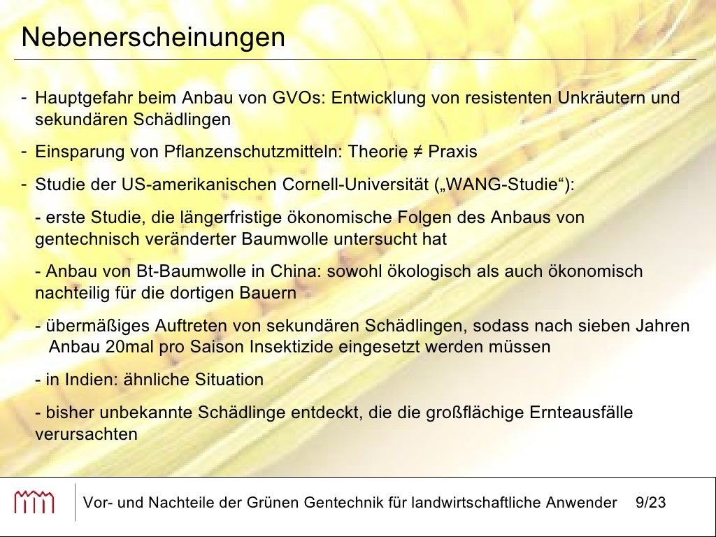Vor und Nachteile der grünen Gentechnik für landwirtschaftliche Anwe…