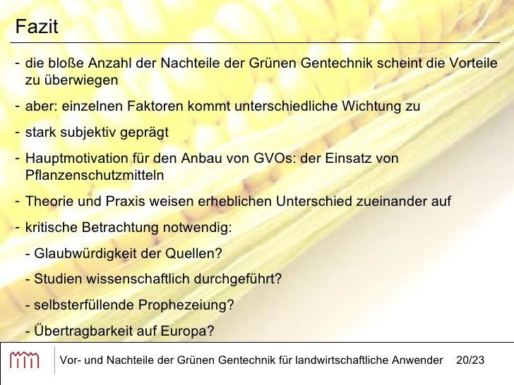 Vor und Nachteile der grünen Gentechnik für landwirtschaftliche Anwe… Vor und Nachteile der grünen Gentechnik für landwirtschaftliche Anwe…