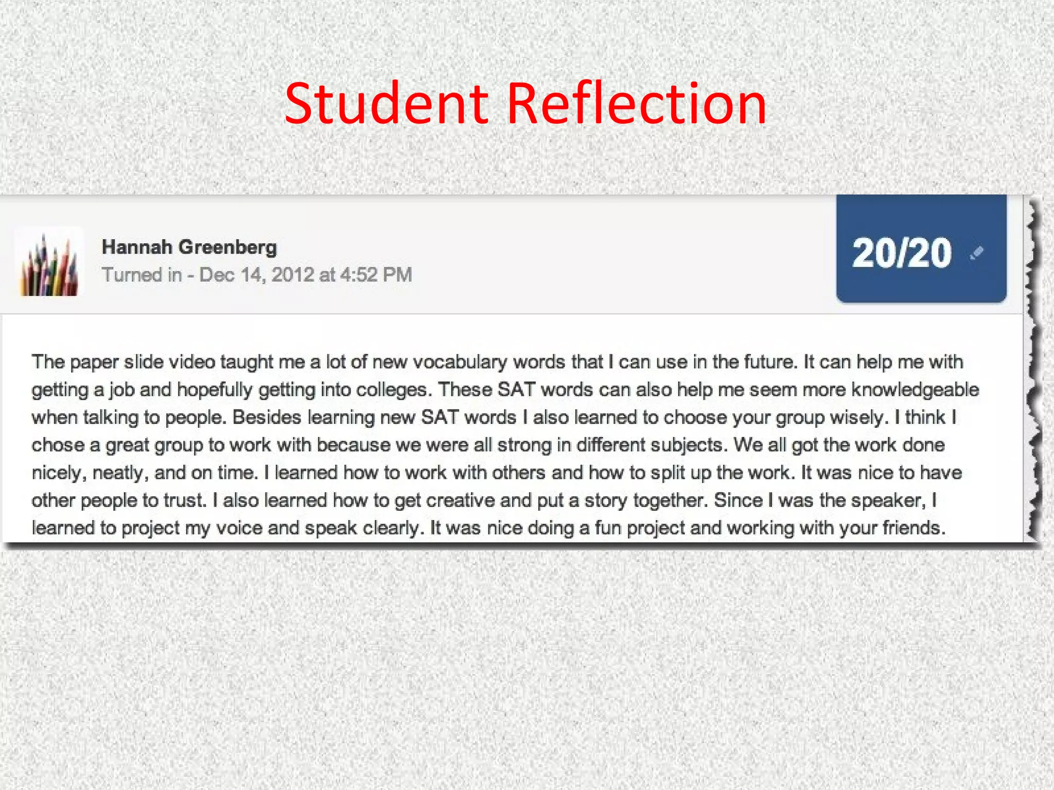 Student Reflection

 