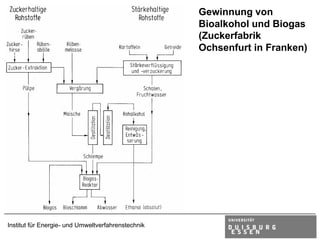 Gewinnung von
                                                    Bioalkohol und Biogas
                                                    (Zuckerfabrik
                                                    Ochsenfurt in Franken)




Institut für Energie- und Umweltverfahrenstechnik
 