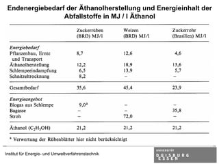Endenergiebedarf der Äthanolherstellung und Energieinhalt der
                 Abfallstoffe in MJ / l Äthanol




Institut für Energie- und Umweltverfahrenstechnik
 