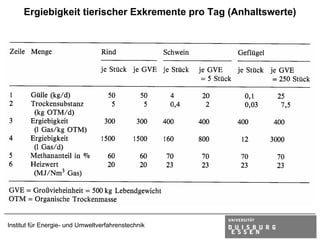 Ergiebigkeit tierischer Exkremente pro Tag (Anhaltswerte)




Institut für Energie- und Umweltverfahrenstechnik
 