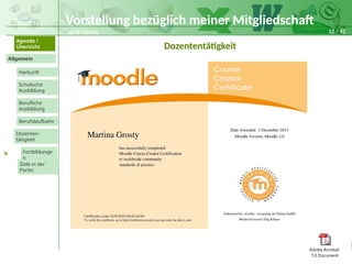 12 / 42
@ M. Grosty
Allgemein
Herkunft
Schulische
Ausbildung
Agenda /
Übersicht
Berufliche
Ausbildung
Berufslaufbahn
Dozenten-
tätigkeit
Ziele in der
Partei
Fortbildunge
n
>
Dozententätigkeit
Vorstellung bezüglich meiner Mitgliedschaft
Adobe Acrobat
7.0 Document
 