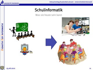 Infonachmittag Studienfeld Lehramt – Unterrichtsfeld Informatik




                                       Schulinformatik
                                       Was sie heute sein kann
Didaktik Der Informatik




                          25.06.2012                                                                          11
 