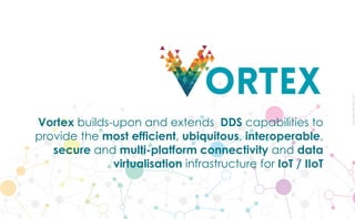 CopyrightPrismTech,2017
Vortex builds-upon and extends DDS capabilities to
provide the most efficient, ubiquitous, interoperable,
secure and multi-platform connectivity and data
virtualisation infrastructure for IoT / IIoT
ortex
 