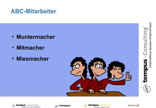 ABC-Mitarbeiter



• Muntermacher
• Mitmacher
• Miesmacher
 