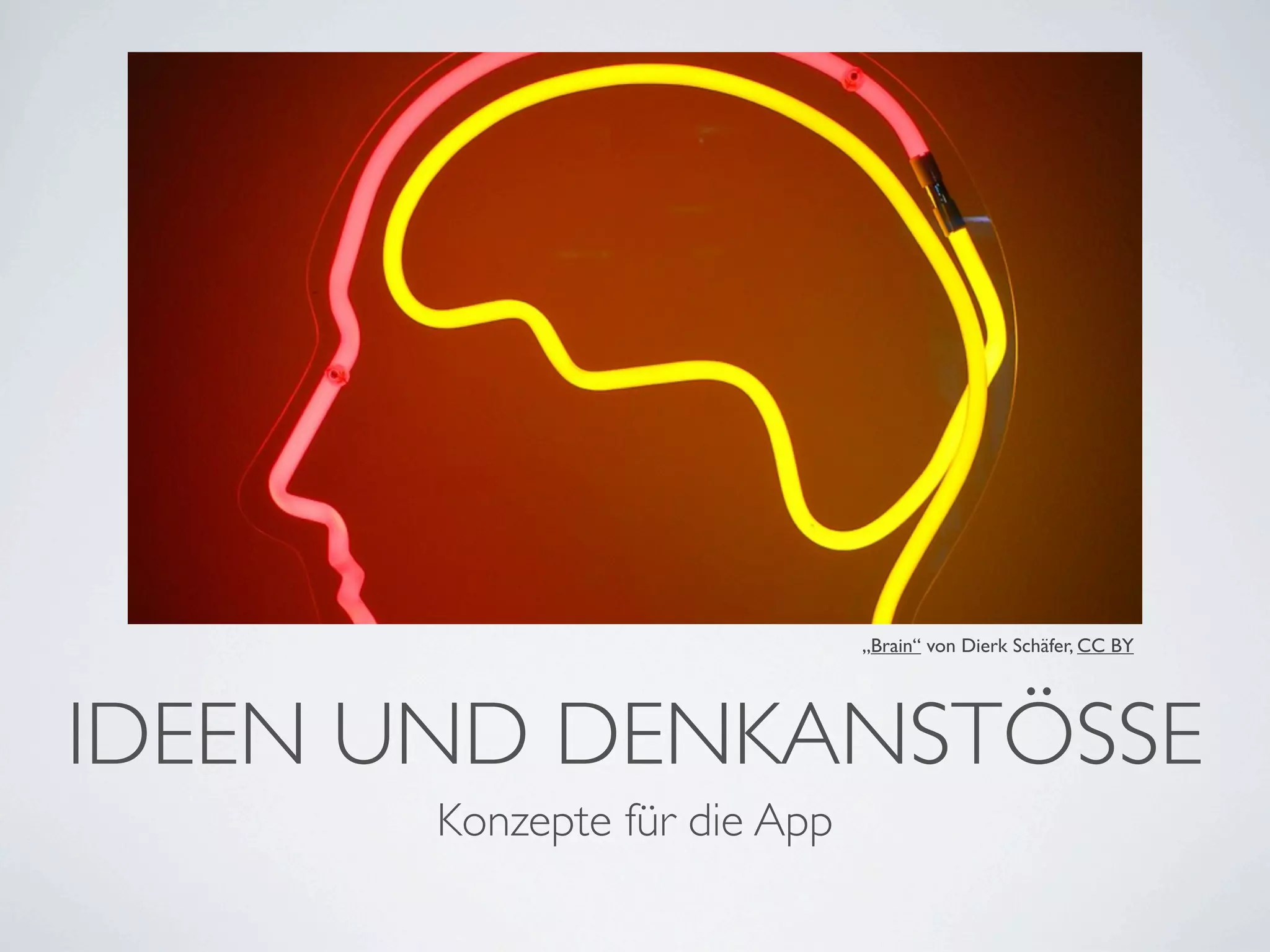 „Brain“ von Dierk Schäfer, CC BY




IDEEN UND DENKANSTÖSSE
       Konzepte für die App
 