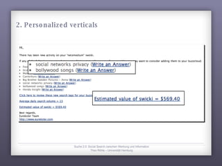 Suche 2.0: Social Search zwischen Werbung und Information Theo Röhle – Universität Hamburg 2. Personalized verticals 