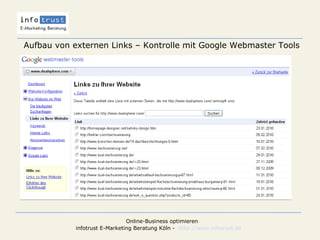 Aufbau von externen Links – Kontrolle mit Google Webmaster Tools 