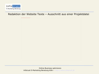 Redaktion der Website Texte – Ausschnitt aus einer Projektdatei 