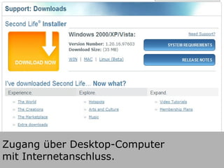 Zugang über Desktop-Computer  mit Internetanschluss. 