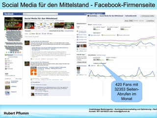 Soziale Netzwerke: Xing, Facebook, usw. Blogging: Wordpress, Blogger Micro Blogging: Twitter Video Sharing: YouTube Foto Sharing: Flickr, Picasa Audio Sharing: last.fm Livecasting: upstream.tv Bewertungen: Qype  Social Bookmarks: Delicious, Digg verschiedene Möglichkeiten.... 