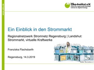 www.oeko.de
Ein Einblick in den Strommarkt
Regionalnetzwerk Stromnetz Regensburg | Landshut:
Strommarkt, virtuelle Kraftwerke und Netzausbau
Franziska Flachsbarth
Regensburg, 14.3.2019
Quelle: Öko-Institut e.V.
 