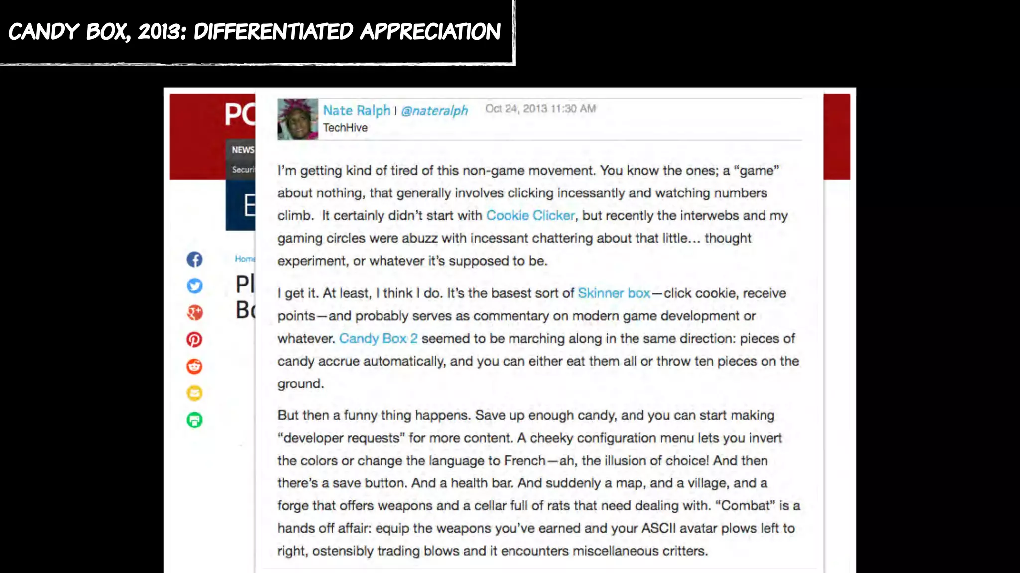 candy box, 2013: differentiated appreciation
 