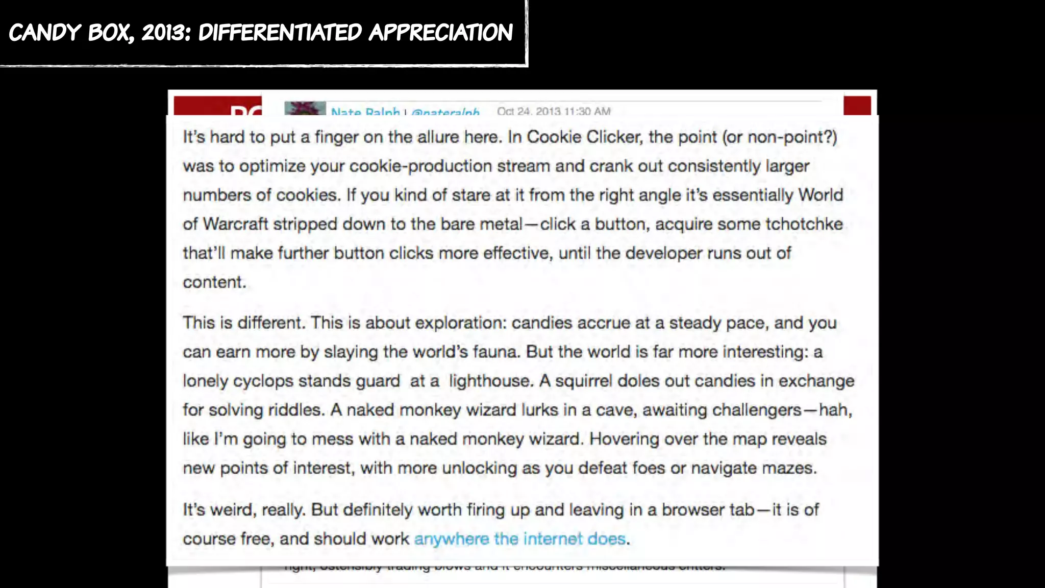 candy box, 2013: differentiated appreciation
 