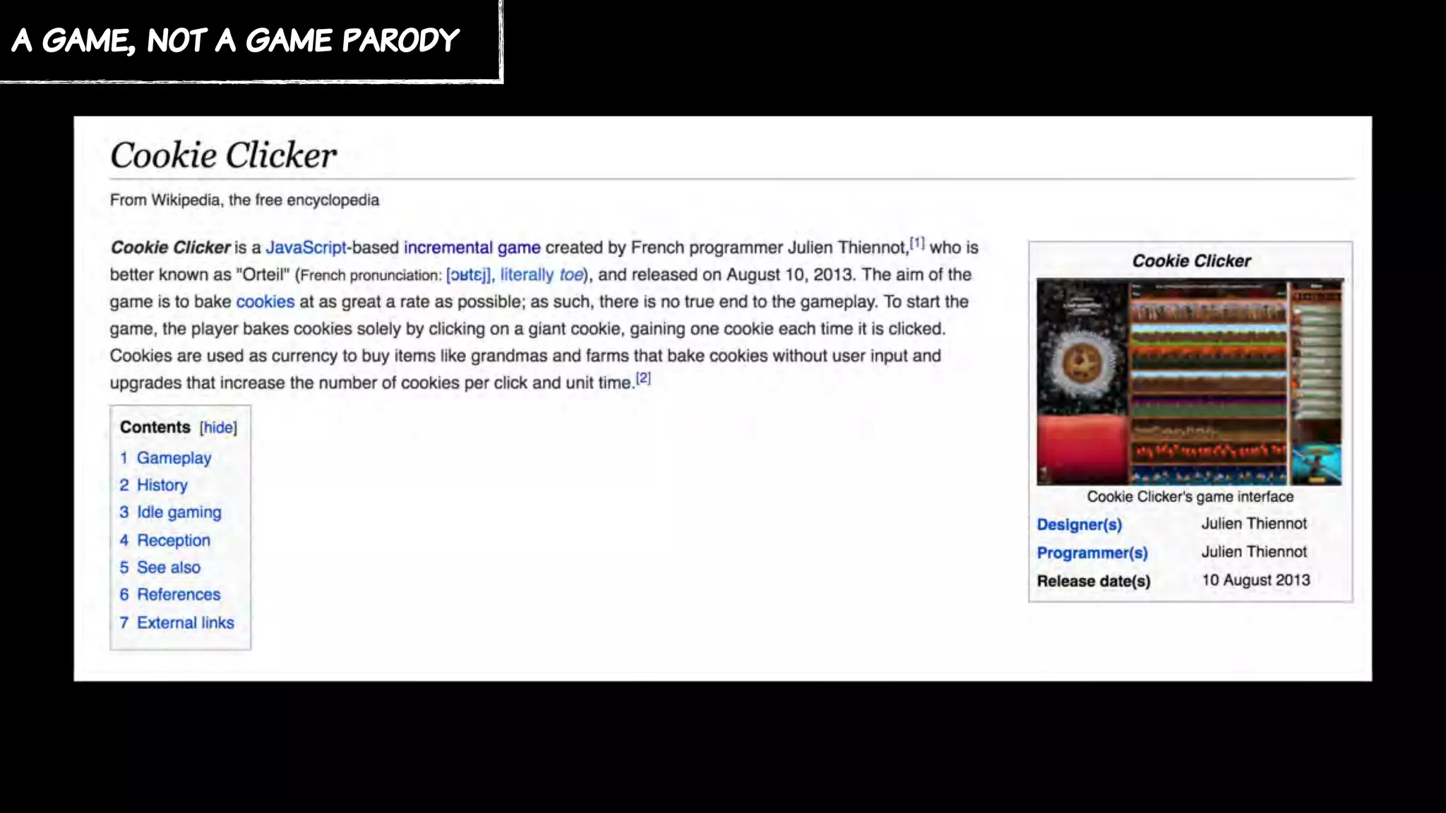 a game, not a game parody
 