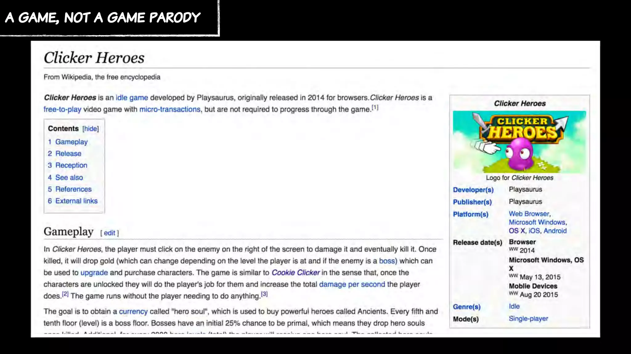 a game, not a game parody
 