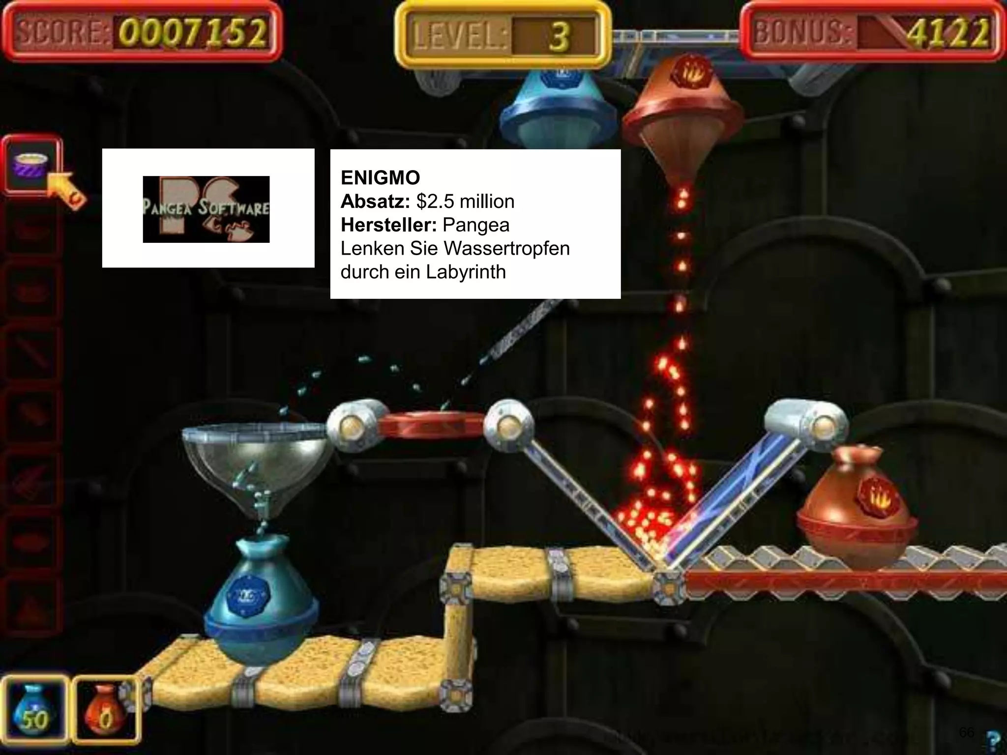 66ENIGMOAbsatz: $2.5 millionHersteller: PangeaLenken Sie Wassertropfen durch ein Labyrinth 