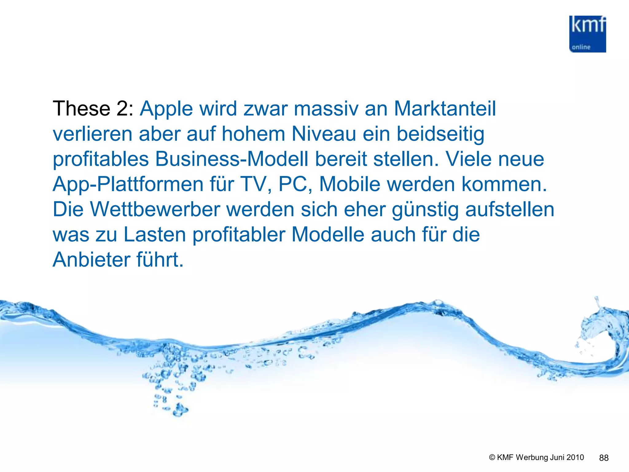 AgendaKurzvorstellung KMF Vom Web zur App: wie sich die AppEconomy entwickelt.Gewinner und Verlierer: Beispiele Spezialfall BtoBApps (Alerts, Abfragen, VideoCasts etc.)Erfolgsfaktoren für das Überleben in der AppEconomyVier  Thesen über die Entwicklung der App-Economy