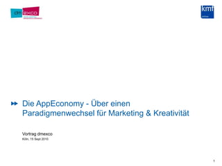1 Die AppEconomy - Über einen Paradigmenwechsel für Marketing & Kreativität Vortrag dmexco Köln, 15 Sept 2010 