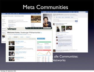 Meta Communities




            Das Web vernetzt sich quer durch alle Communities:
                    Social Media und Social Networks


Dienstag, 29. September 2009
 