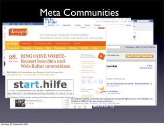 Meta Communities




            Das Web vernetzt sich quer durch alle Communities:
                    Social Media und Social Networks


Dienstag, 29. September 2009
 
