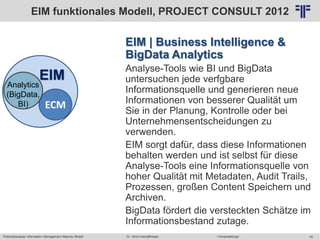 Potentialanalyse Information Management Maturity Modell >Veranstaltung<Dr. Ulrich Kampffmeyer 45
© PROJECT CONSULT Unterne...