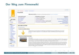 Der Weg zum Firmenwiki




Tim Schlotfeldt (E-Learning-Beratung)   E-Learning in KMU   Zukunft Personal   24 / 25
 
