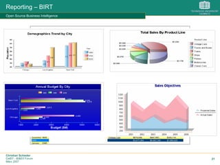 Christian Schieder
CeBIT - BI&EII Forum
März 2007
21
Reporting – BIRT
Open Source Business Intelligence
 