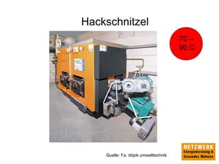 Hackschnitzel
Quelle: Fa. döpik umwelttechnik
70 –
90 C
 