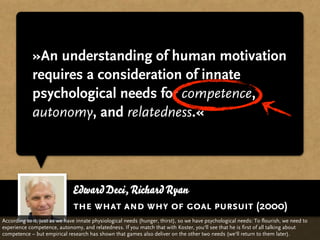 »An understanding of human motivation
             requires a consideration of innate
             psychological needs for...