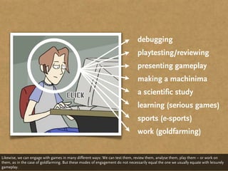 debugging
                                                                                playtesting/reviewing
          ...