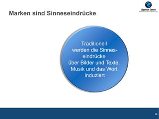 Marken sind Sinneseindrücke
16
Traditionell
werden die Sinnes-
eindrücke
über Bilder und Texte,
Musik und das Wort
induziert
 