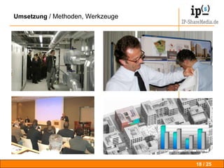 Methode / Machbarkeit, Werkzeuge....….wählen und optimieren um die eigenen Bemühungen und Aufwände nachhaltig einzusetzen und zu nutzen!Iteration, Dialoge, Foren, Leuchtturmprojekte, Postermärkte. Systemische Ansätze. Modellierung, Adaptation und Reproduktion. Hebeleffekte suchen, identifizieren einsetzen.Wertschöpfungseinheit15 / 25DGI Praxistage Karlsruhe 08.04.2011  - Georg von Nessler   IP-ShareMedia.de