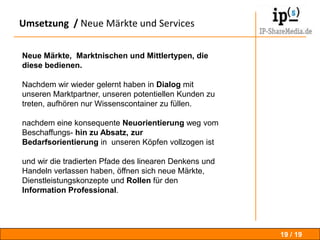METHODE/ KompetenzvernetzungVerteiltes „On / Offline“Netzwerk Ziele : Teilhabe, Gemeinsinn für Teamarbeit + Wissenmanagement3ZGF-AfrikabüroSpitzmaulnashornAkteursgruppen fördern / bilden nach Themen, Leistungen Ziel : Vernetzung viaTeamarbeitsplattform2AlpenSEMPDialoge von und zwischen den Akteuren initiieren.Ziel : Sensibilisierung zuTeamarbeit + WissensGärten1DGI Praxistage Karlsruhe 08.04.2011  - Georg von Nessler   IP-ShareMedia.de 16 / 25