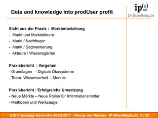  Data and knowledge into prodUser profitSicht aus der Praxis :  Marktentwicklung  Markt und Marktakteure -  Markt / Nachfrager
