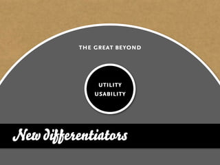 the great beyond



              utility
             usability




New differentiators
 