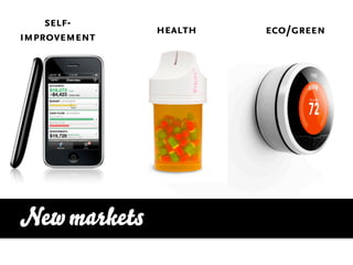 self-
              health   eco/green
improvement




New markets
 