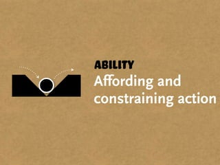 Ability
Affording and
constraining action
 