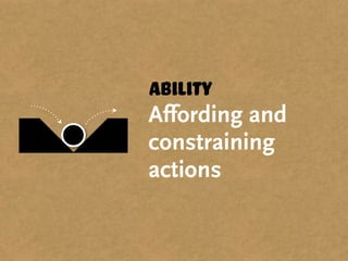 Ability
Affording and
constraining
actions
 