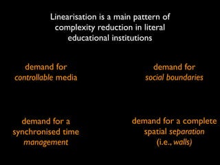 Linearisation is a main pattern of
           complexity reduction in literal
               educational institutions


  ...