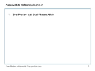 Peter Mertens – Universität Erlangen-Nürnberg 66
Ausgewählte Reformmaßnahmen
1. Drei-Phasen- statt Zwei-Phasen-Ablauf
 
