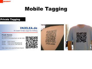 BEGRIFF




                  Mobile Tagging
Private Tagging
 