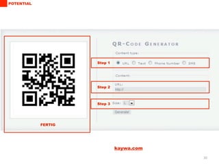 POTENTIAL




                     Step 1




                     Step 2



                     Step 3




            FERTIG




                              kaywa.com

                                          30
 