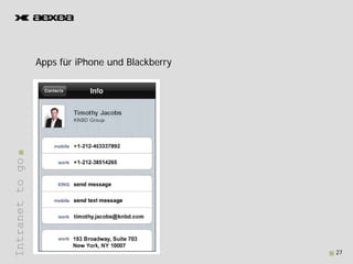 Apps für iPhone und Blackberry
                 A    fü iPh       d Bl kb
Intranet to go
       t




                                                  27
 