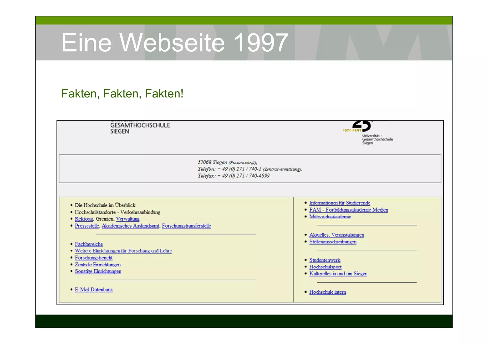 Eine Webseite 1997
Fakten, Fakten, Fakten!
 